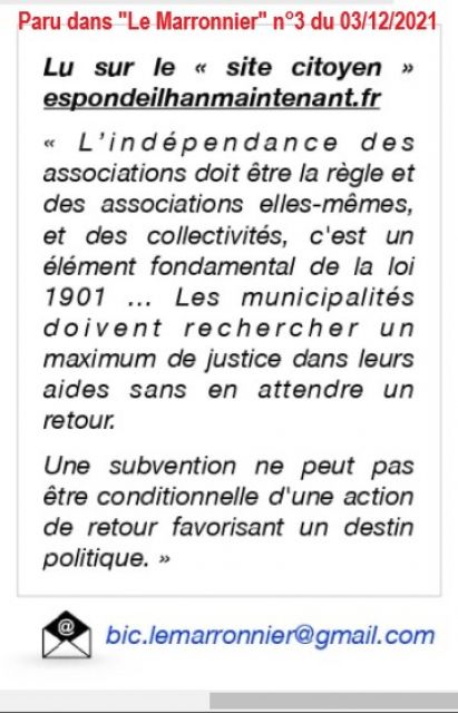 03/12/2021 - Paru dans 'Le Marronnier' n°3 (Bulletin d'Information Citoyenne du collectif citoyen)
